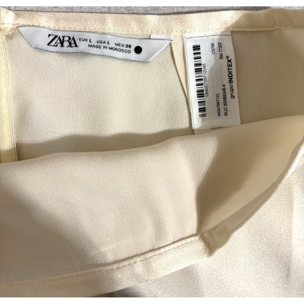 Zara New Woman Size Large Mid Rise Ivory With Black Lace Satin Midi Pencil Skirt - Picture 7 of 7